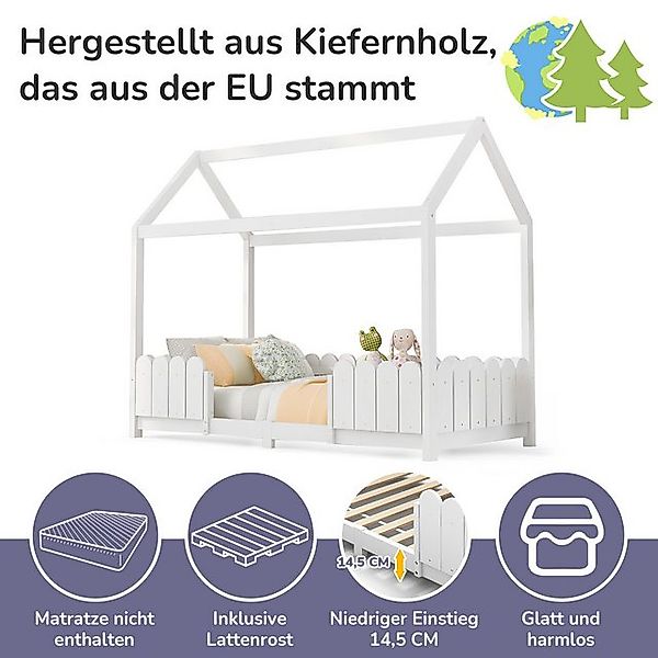 OKWISH Kinderbett Hausbett aus Kiefernholz (Mit Rausfallschutz und Lattenro günstig online kaufen