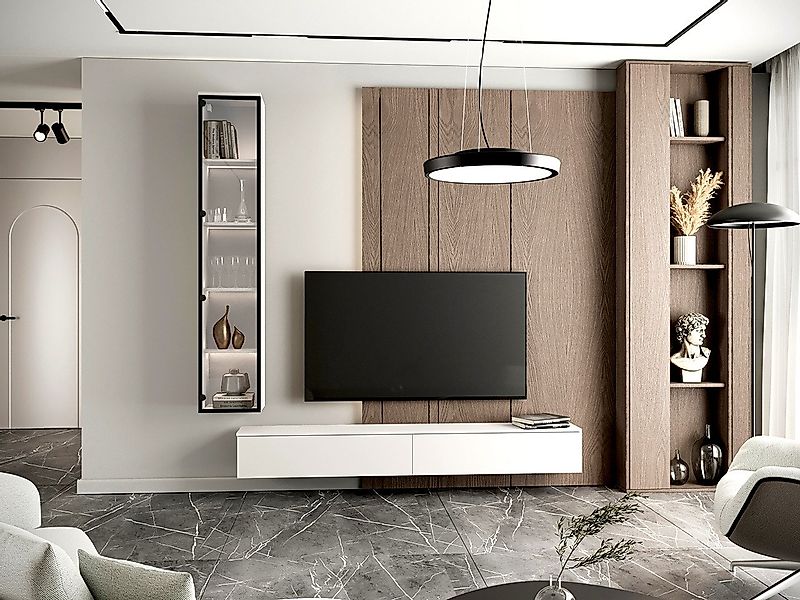 MOEBLINE Wohnwand Medienwand FIVO 2 weiß Vitrine TV-Lowboard günstig online kaufen