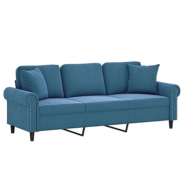 vidaXL 3-Sitzer-Sofa mit Zierkissen Blau 180 cm Samt 3200964 günstig online kaufen