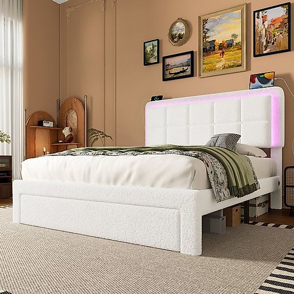 Celya Polsterbett Doppelbett mit Teddy-Samtbezug, Rahmen aus Eisen und Holz günstig online kaufen