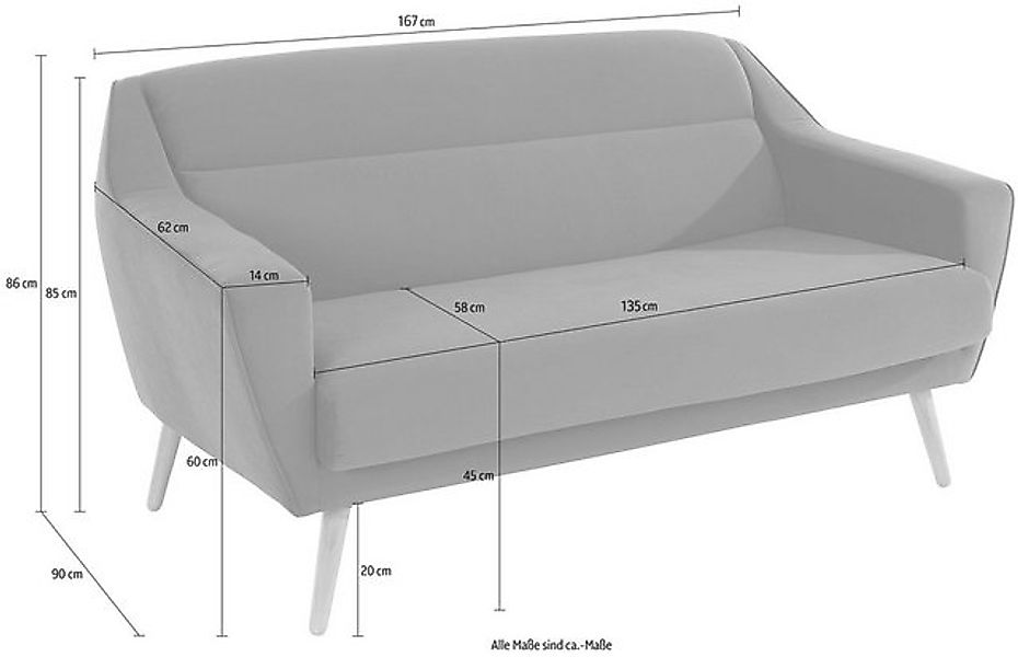 andas 2-Sitzer "Bille", mit Naht im Rückenkissen und Eiche-Beinen, Design b günstig online kaufen