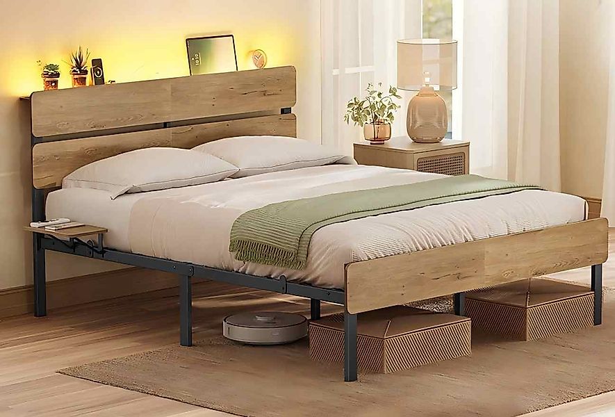 VASAGLE Bettgestell (140 x 200 cm, geräuscharm), Metallrahmen, LED-Beleucht günstig online kaufen