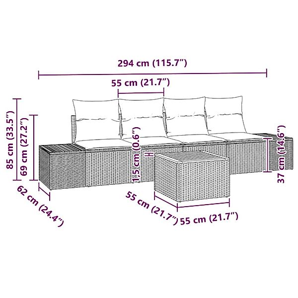 vidaXL Garten-Sofa-Set mit Kissen 5-Tlg Beige Poly Rattan 3347890 günstig online kaufen