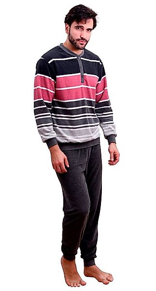 Normann Pyjama Herren Frottee Pyjama mit Knopfleiste, Schlafanzug in Streif günstig online kaufen