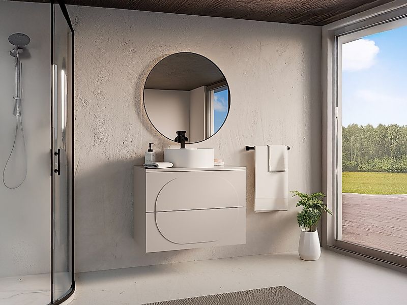 Waschtischunterschrank hängend + Ablage - Beige - 80 cm - VUTOMA günstig online kaufen