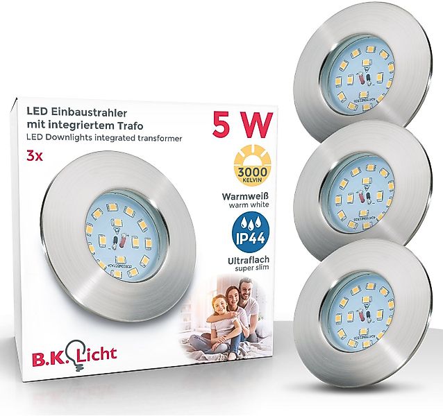 B.K.Licht LED Einbauleuchte 3er Set Bad Einbaustrahler, IP44 geschützt, LED günstig online kaufen