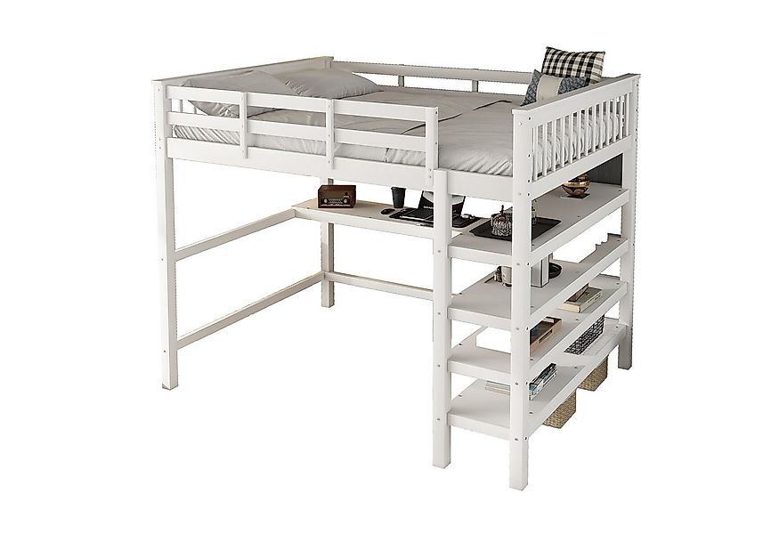 Flieks Hochbett Kiefernholzbett Kinderbett Lattenrost 140x200cm onhe Stuhl günstig online kaufen