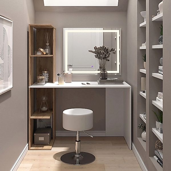 Vicco Schminktisch Tower Weiß/Sonoma/Sonoma 122.2 cm mit LED-Spiegel und Ho günstig online kaufen