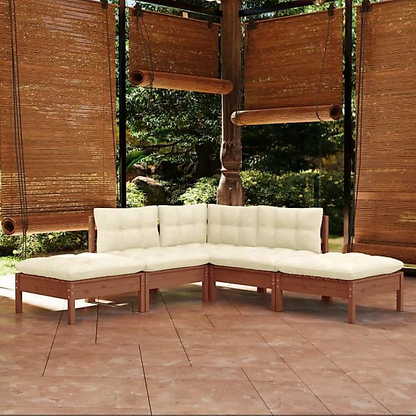 5-tlg. Garten-lounge-set Mit Kissen Honigbraun Kiefernholz günstig online kaufen