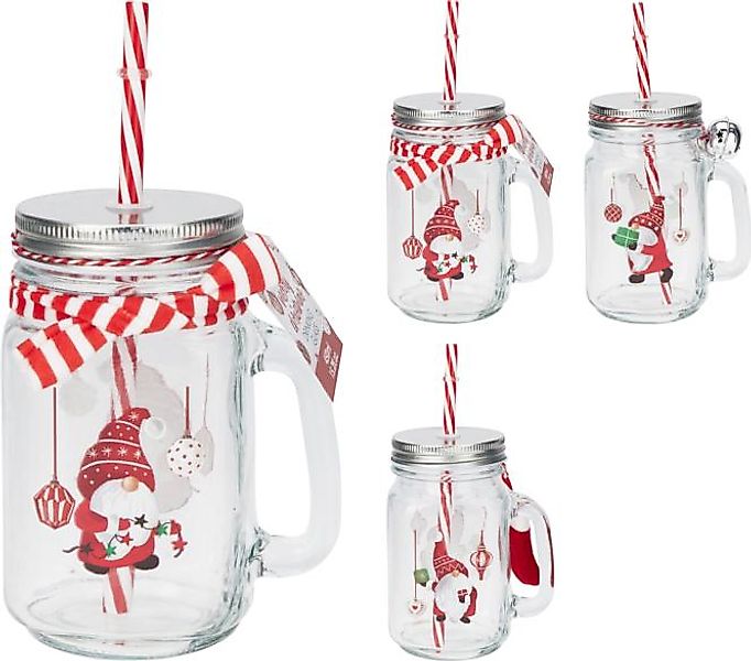 TRINKGLAS 1 Stück Weihnachtsmann mit Deckel und Strohhalm 3 Sorten unsortie günstig online kaufen