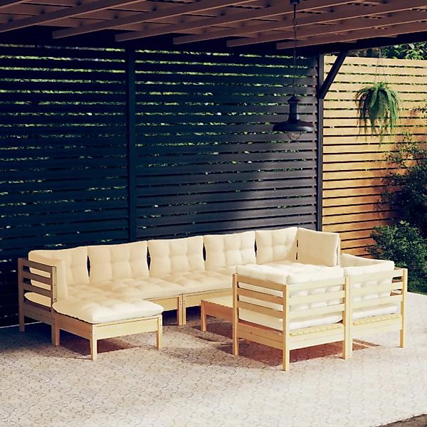 10-tlg. Garten-lounge-set Mit Creme Kissen Massivholz Kiefer günstig online kaufen