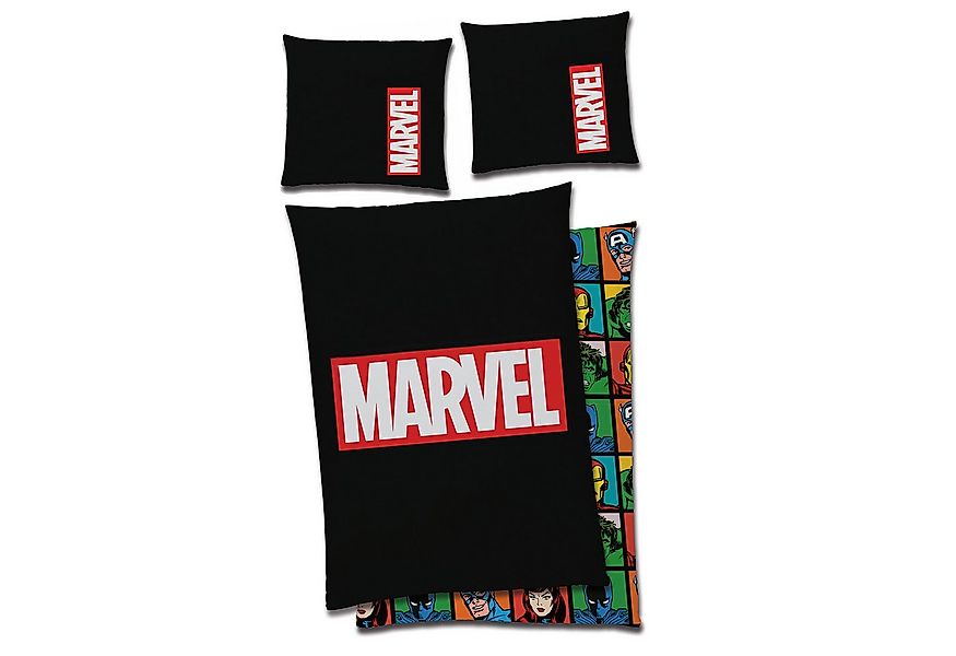 BERONAGE Jugendbettwäsche Marvel Logo Bettwäsche schwarz Linon / Renforcé, günstig online kaufen