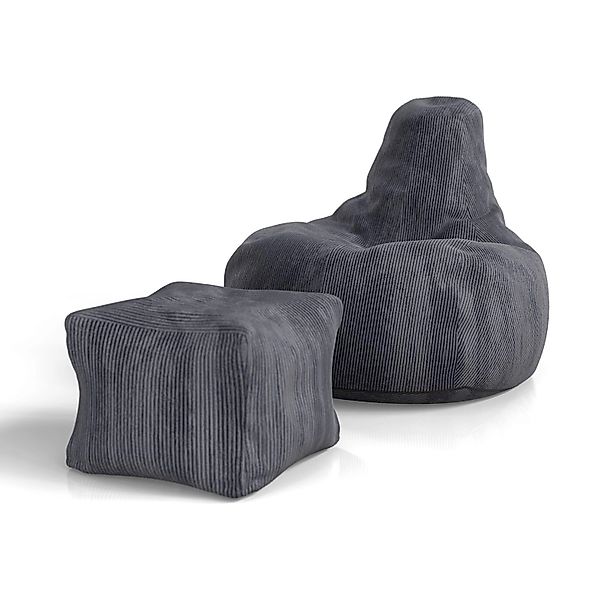 Juskys Sitzsack Chillex mit Hocker L in Stoff Cord Dunkelgrau günstig online kaufen