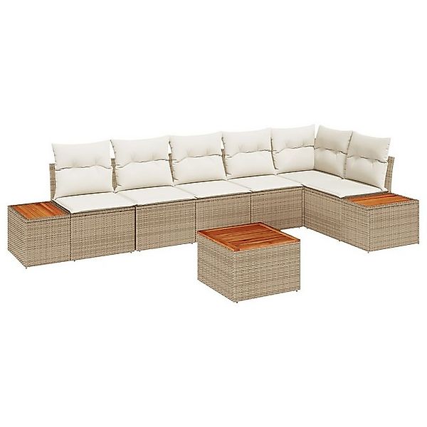 vidaXL Loungesofa 7-teiliges Garten Sofa Set mit Kissen Beige Poly Rattan, günstig online kaufen