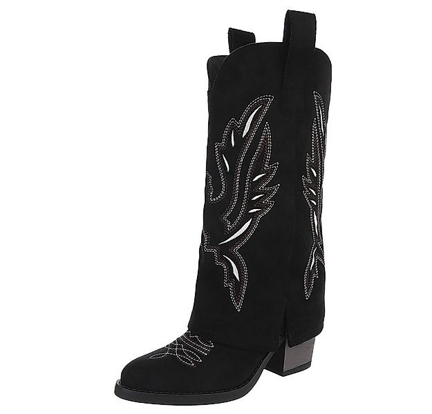 Ital-Design Moderne Damen-Stiefel mit Wellenstickerei und Absatz Westernsti günstig online kaufen