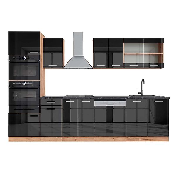 Vicco R-Line Küchenzeile Anthrazit Hochglanz/Goldkraft Eiche 300 cm mit Hoc günstig online kaufen