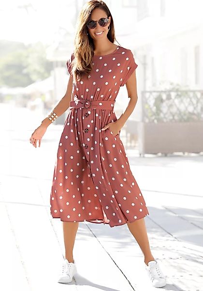 LASCANA Midikleid (mit Gürtel) mit Punktedruck und Taschen, Sommerkleid günstig online kaufen