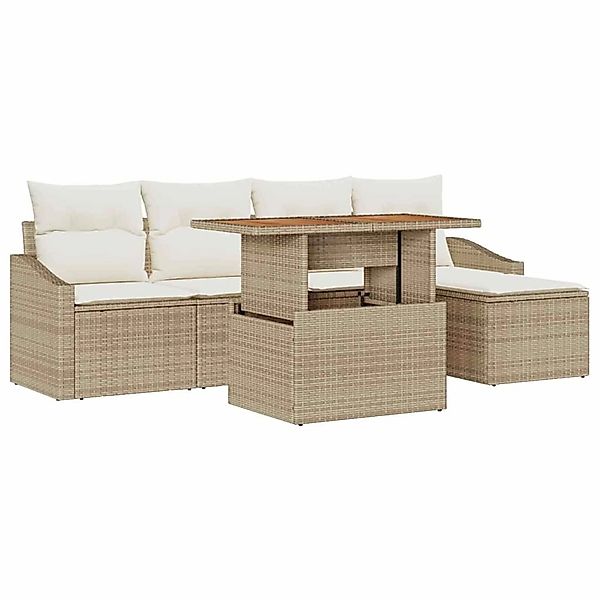 vidaXL Garten-Sofa-Set mit Speicher 6-Tlg Beige Poly Rattan 3358563 günstig online kaufen