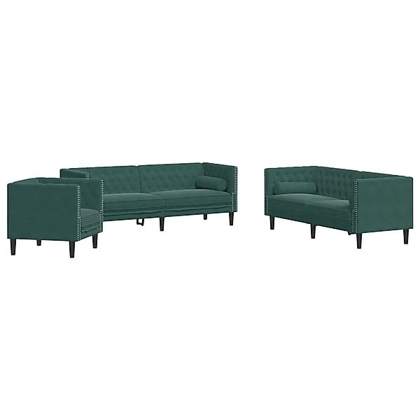 vidaXL 3-Tlg Chesterfield-Sofa-Set mit Nackenrollen Dunkelgrün Samt 3209283 günstig online kaufen