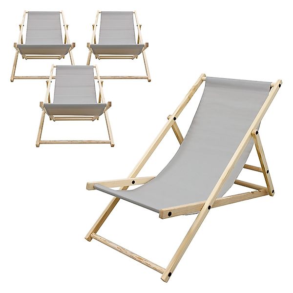 ECD Germany 4Er Set Liegestuhl Klappbar Hellgrau Holz 3 Positionen bis 120k günstig online kaufen
