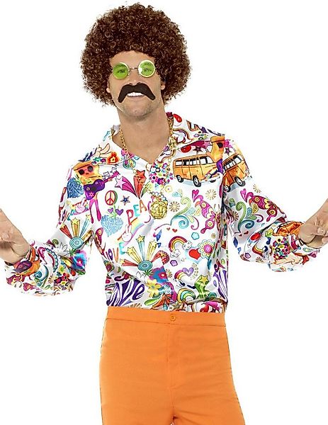 Smiffys Hippie-Kostüm 60er-Hippiehemd Love + Peace weiss-bunt günstig online kaufen