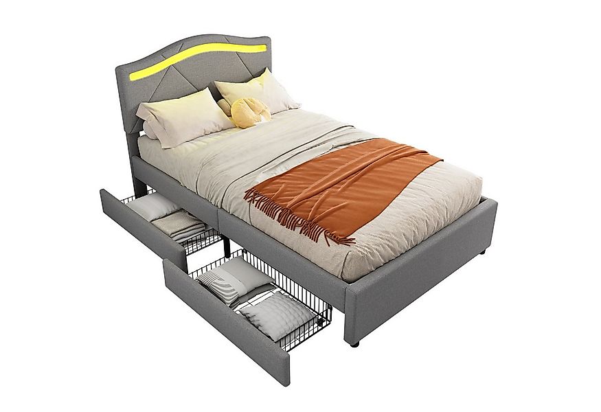 Flieks Polsterbett, LED Einzelbett 90x200cm mit 2 Schubladen und verstellba günstig online kaufen