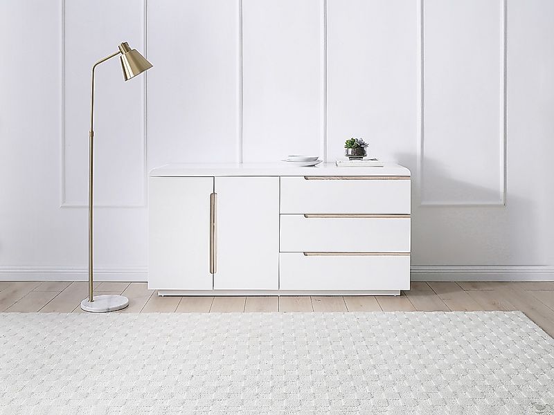 Sideboard mit 2 Türen & 3 Schubladen - Weiß & Holzfarben - NURINI günstig online kaufen