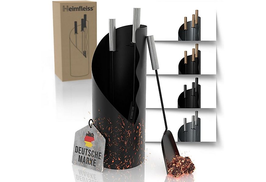 Heimfleiss® Kamingarnitur Modernes Kaminbesteck aus Stahl & Holz – 3-teilig günstig online kaufen