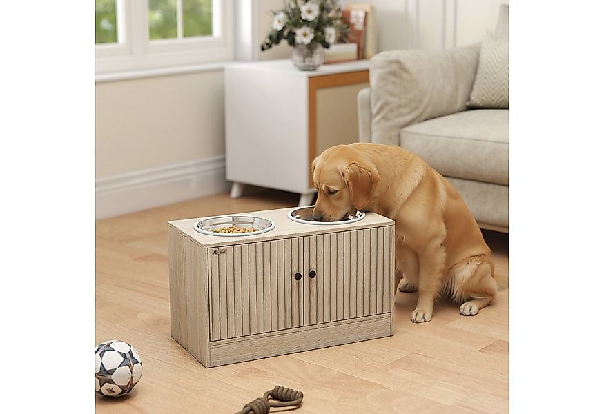 PawHut Futternapf mit 2 Edelstahl-Näpfen, Schrank für Utensilien, Edelstahl günstig online kaufen