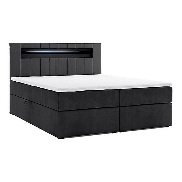 M-Punkt24 Boxspringbett Kuba (180 x 200 cm, Schwarz, LED Beleuchtung, VISCO günstig online kaufen