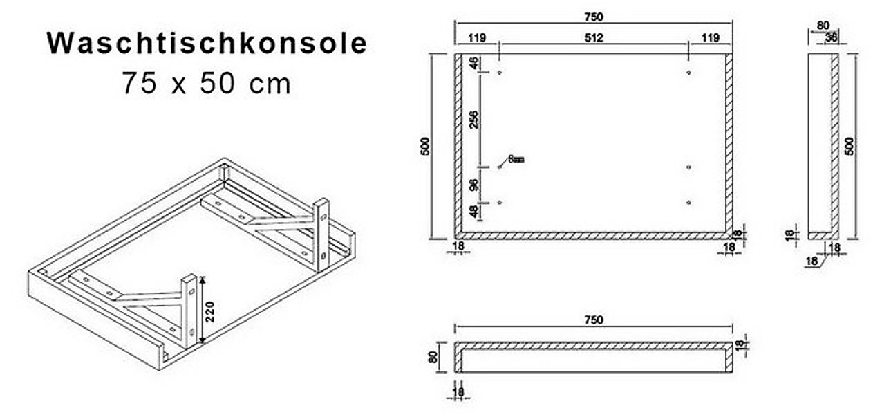 Alphabad Waschbeckenunterschrank Waschtischkonsole ASOLO EICHE 75 x 50 günstig online kaufen