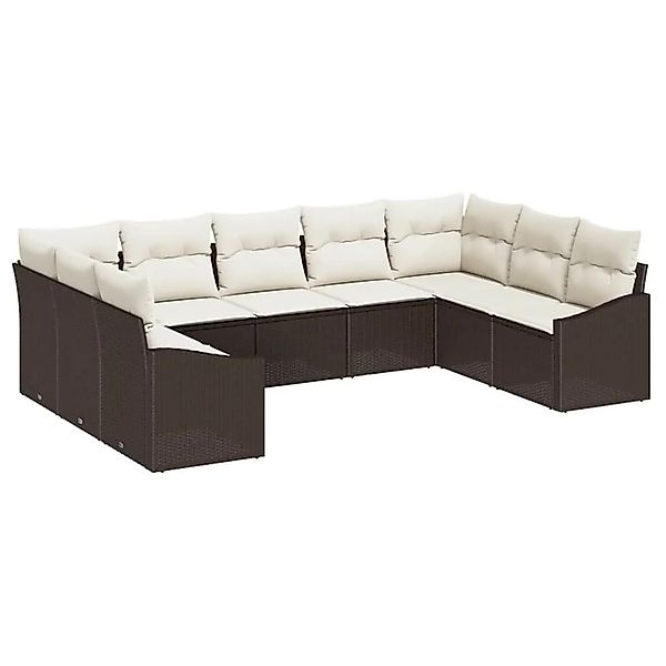 vidaXL Gartensofa-set mit Kissen 9-Tlg Braun und Creme Poly-Rattan 3355547 günstig online kaufen