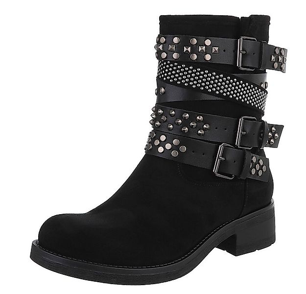 Ital-Design Rebellische Damen Boots mit Nieten und Riemen Stiefelette (9072 günstig online kaufen