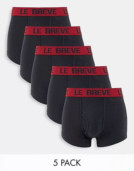 Le Breve – Unterhosen im 5er-Pack in Schwarz mit rotem Band günstig online kaufen