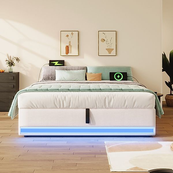 TavilaEcon Boxspringbett Polsterbett, Fernbedienbare LED-Leiste, mit günstig online kaufen