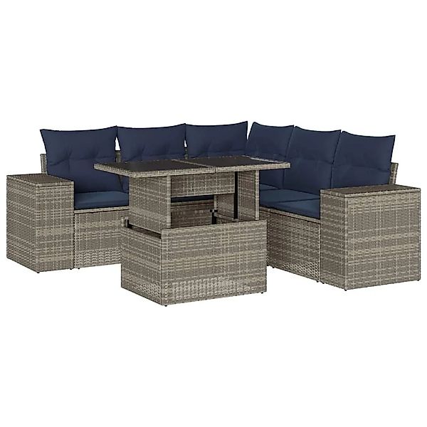 vidaXL 6-Tlg Gartensofa-Set mit Kissen Grau Polyrattan 3269161 günstig online kaufen