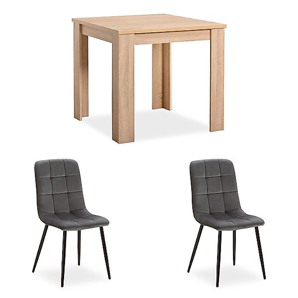 Homestyle4u Essgruppe mit 2 Samt Polsterstühlen in Natur und Grau 2757 günstig online kaufen