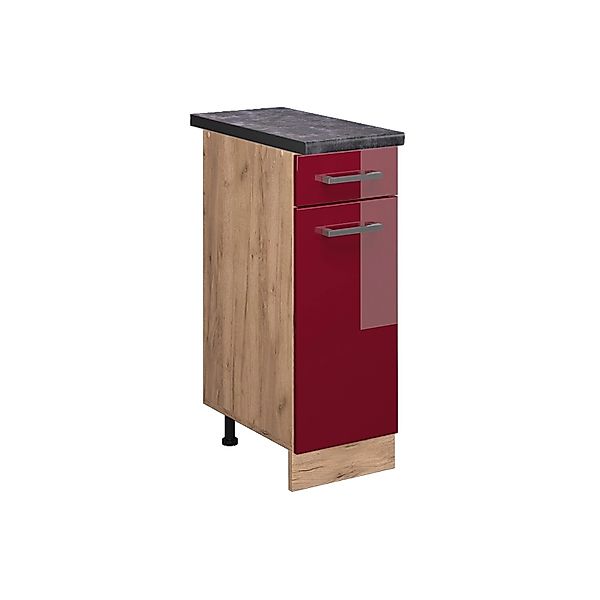 Vicco Küchenunterschrank R-Line Bordeaux Hochglanz/Goldkraft Eiche 30 cm AP günstig online kaufen