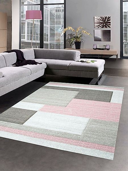 Carpetia Teppich Moderner Teppich Kurzflor Wohnzimmerteppich Karo pastell r günstig online kaufen
