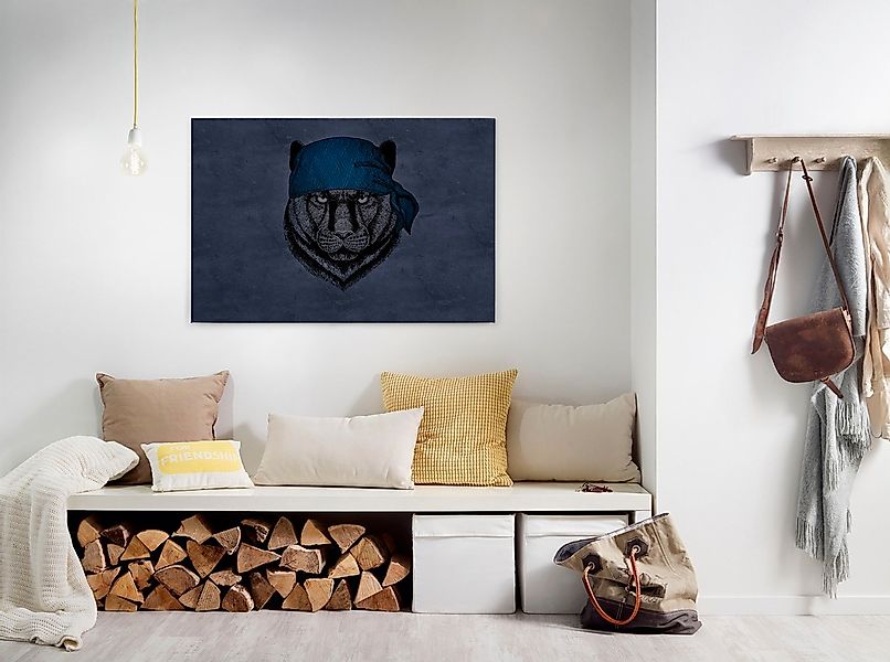 Bricoflor Leinwand Bild Panther Gezeichnet Blaues Wandbild Mit Tier Motiv F günstig online kaufen