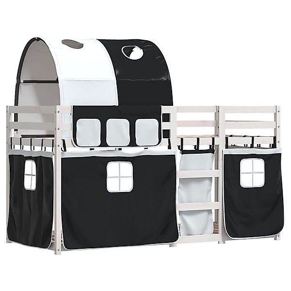 vidaXL Etagenbett Etagenbett mit Vorhängen Weiß Schwarz 90x200 cm Kiefernho günstig online kaufen