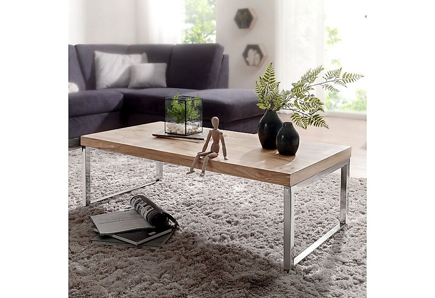 FINEBUY Couchtisch Couchtisch Massivholz 120cm Rechteckiger Wohnzimmertisch günstig online kaufen