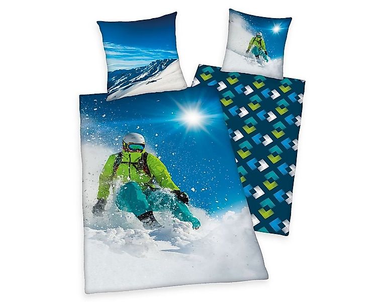 Herding Bettwäsche Skifahrer 135x200cm Wintersonne Blau Weiß, Renforcé, 2 t günstig online kaufen