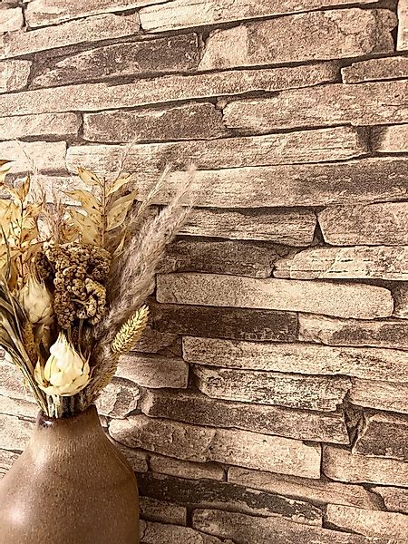 Newroom Vliestapete braun Tapete Ziegelstein Mauer,Stein, Beige Steintapete günstig online kaufen